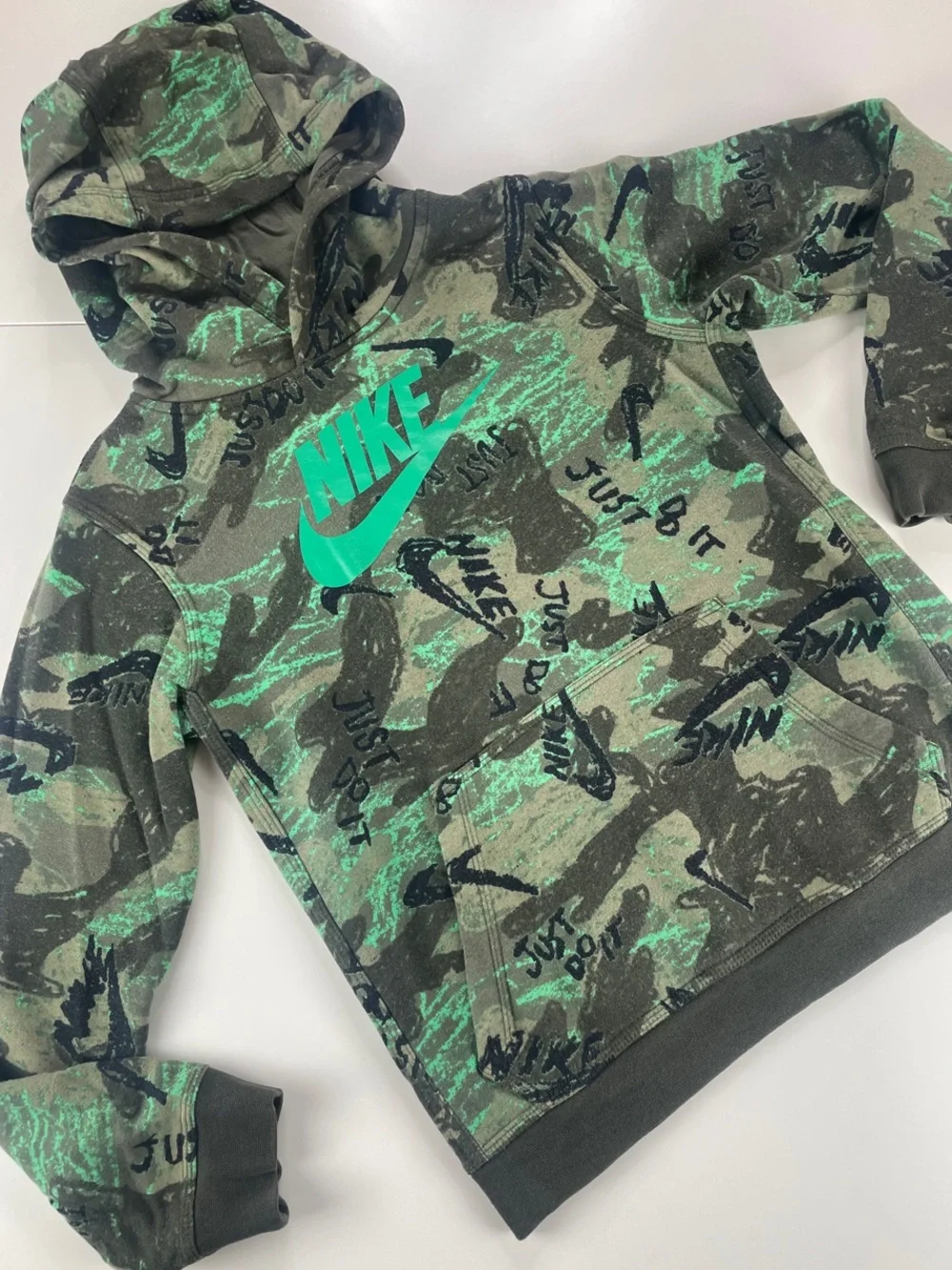 Nike Green Camo Pullover Hoodie with Green Logo